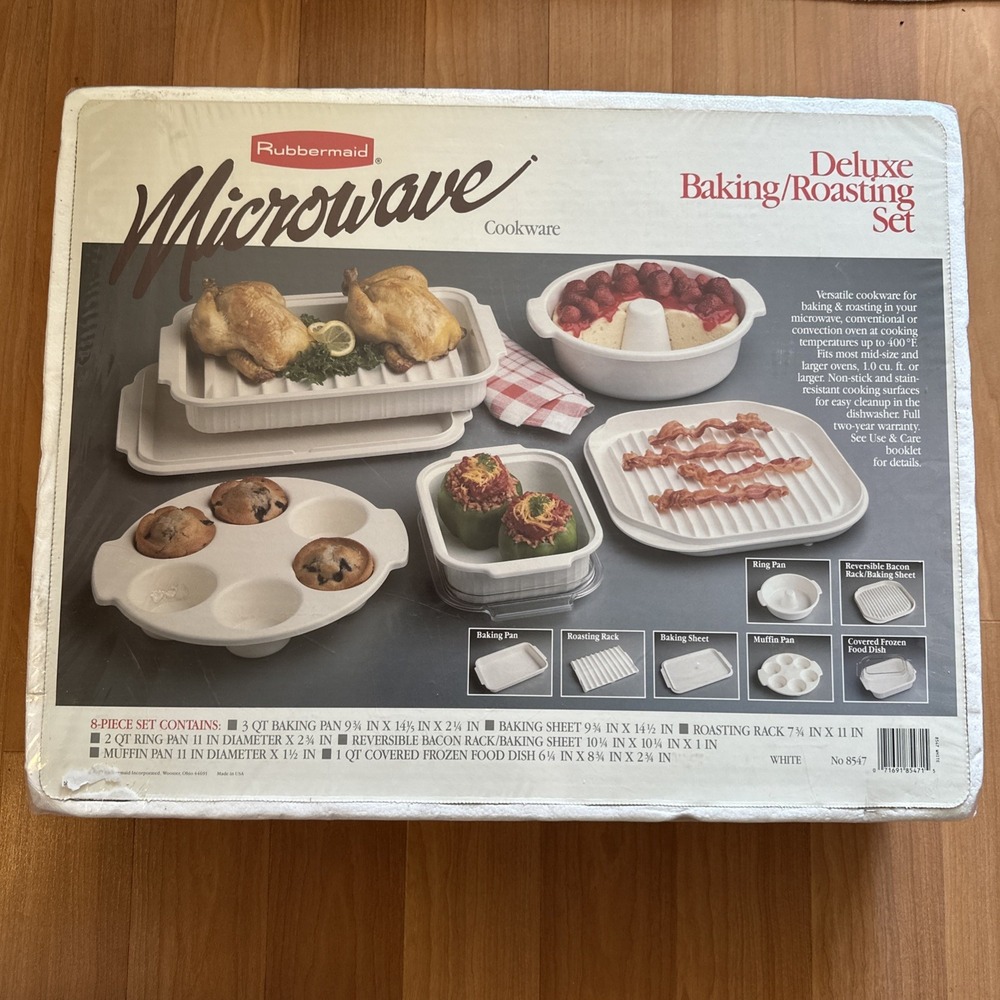 Vintage Rubbermaid Microwave Cookware Deluxe Baking Roasting Set 8 Pc NOS